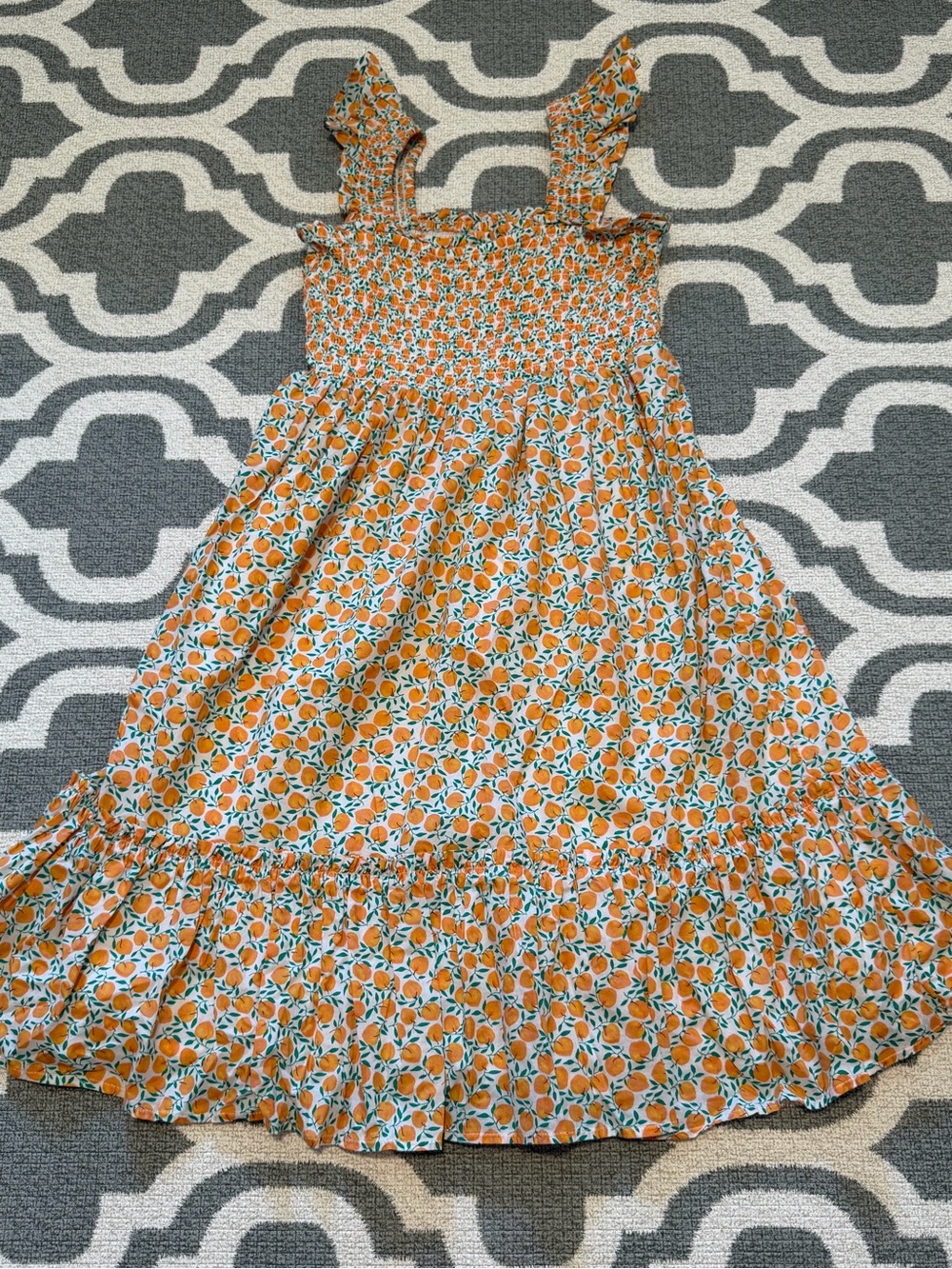 Crewcuts girls size 8 orange print smocked tiered full skirt summer midi dress - Picture 2 of 7